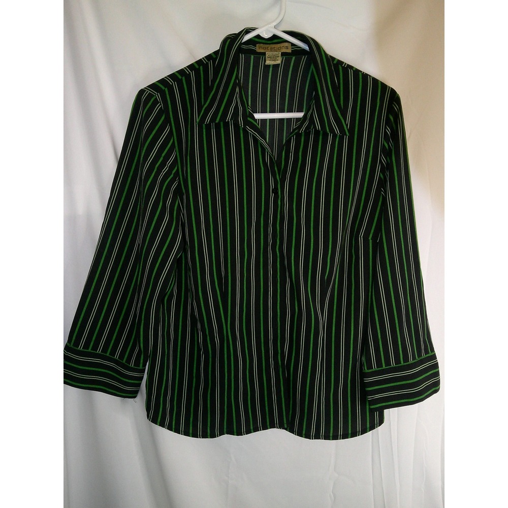 Notations Striped Blouse Button Down 3/4 Sleeve‎ Career Top Petite